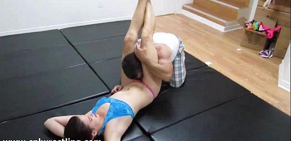  Mixed Wrestling - Big Girl Destroying with Facesitting Small guy